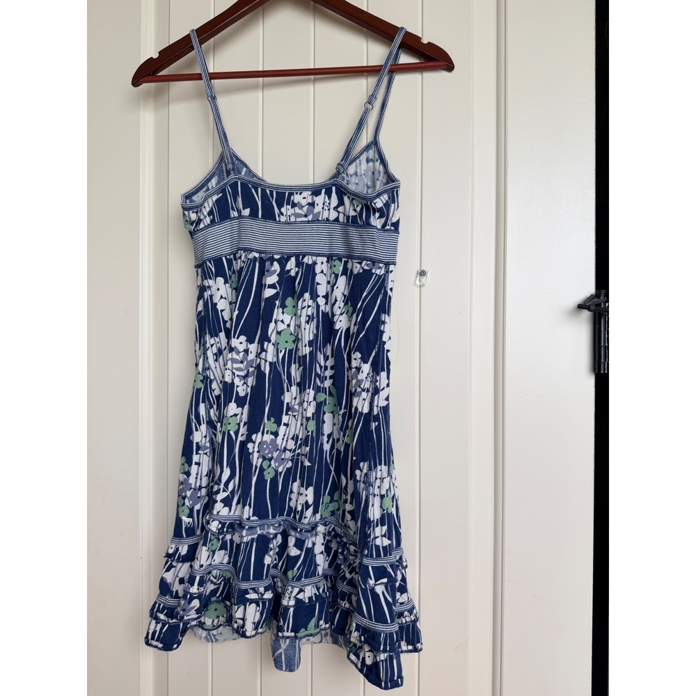 Abercrombie & Fitch Dress Women S Blue Floral Y2K Tiered Ruffle Cotton Mini - Picture 3 of 8